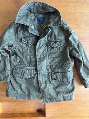 Polo Ralph Lauren Unisex Military Utility Jacket Olive Green 2/2T Flag Patch